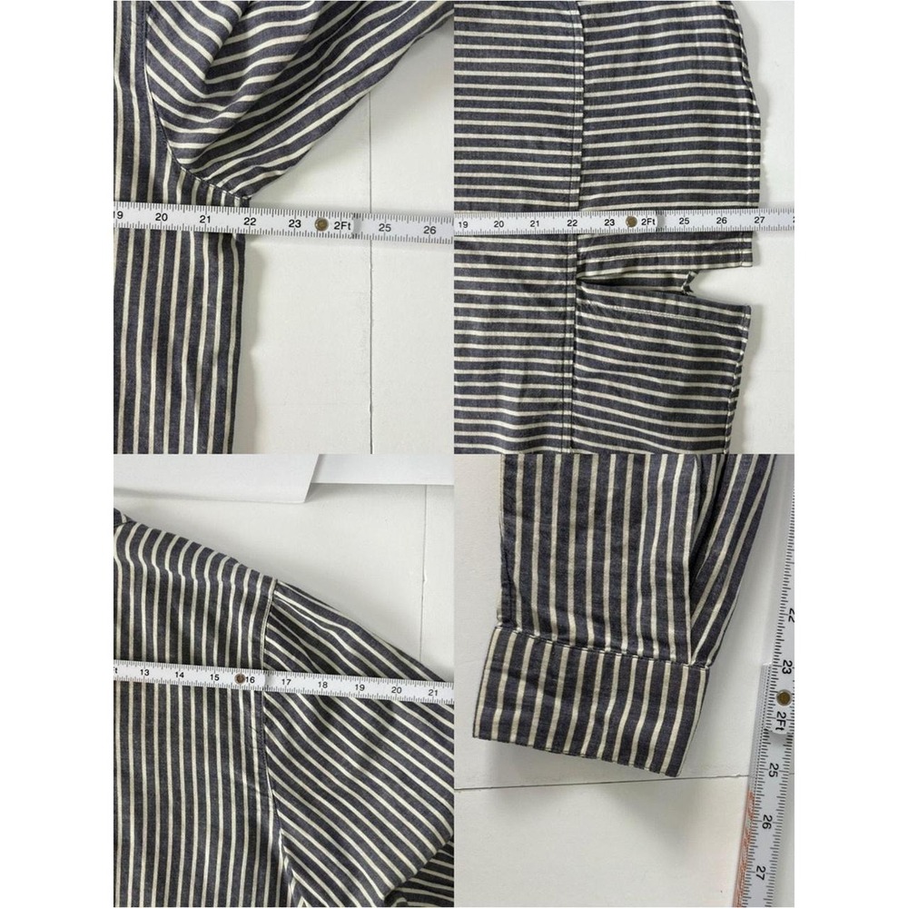 Sundance Striped Navy and White Dylan Button-Front 100% Cotton Top Coastal Large - Picture 7 of 7